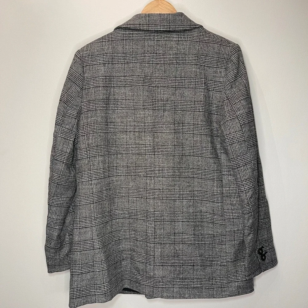 H&M Plaid Double Breasted Blazer Suit Jacket Women 14 Gray Black White NWT Heavy